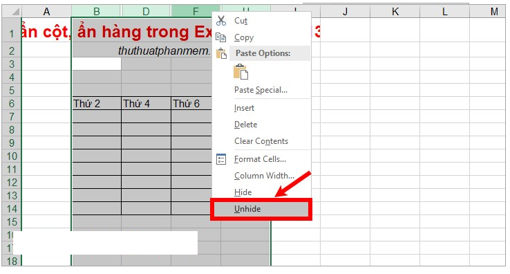 cach-an-cot-an-hang-trong-excel-2016-2013-2010